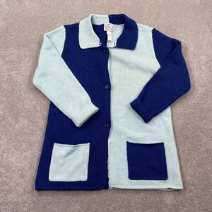 Stitches In Time Colorblock Lambswool Cardigan Sweaters Women's Size L Blue